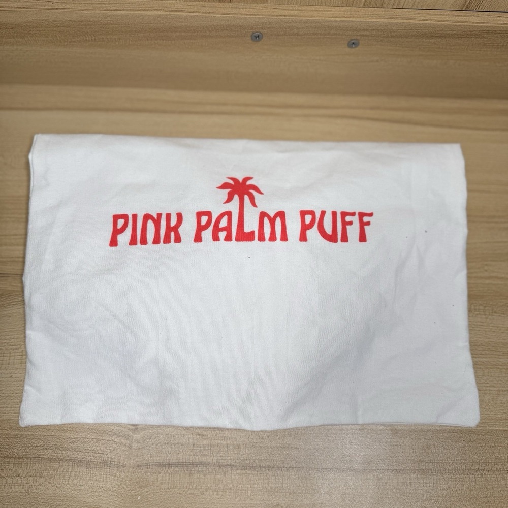 Pink Palm Puff Bag Drawstring Dust Pouch String Cream White Logo Accessory - Picture 2 of 2